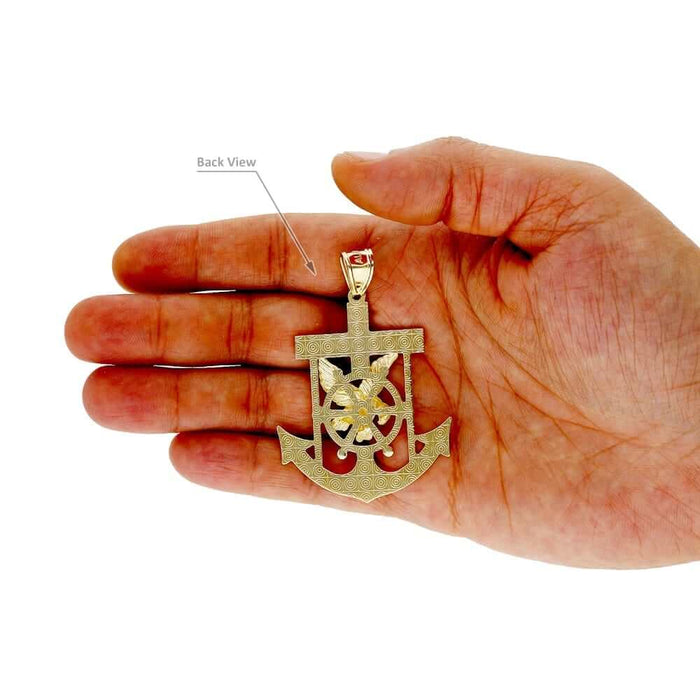 10K Yellow Gold Two-Tone Diamond-Cut Eagle Anchor Pendant