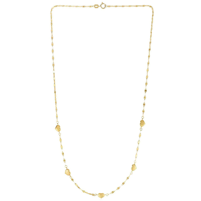 14K Yellow Gold 2mm Mirror - Link Heart Charms Chain (Solid Links) 18" - WJD Exclusives