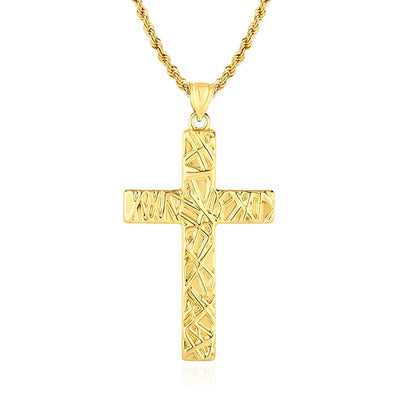 14K Gold Textured Cross Pendant 1.9" - WJD Exclusives