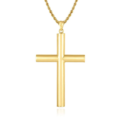 14K Gold Tube Cross Pendant 2" - WJD Exclusives