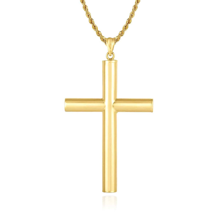 14K Gold Tube Cross Pendant 2" - WJD Exclusives