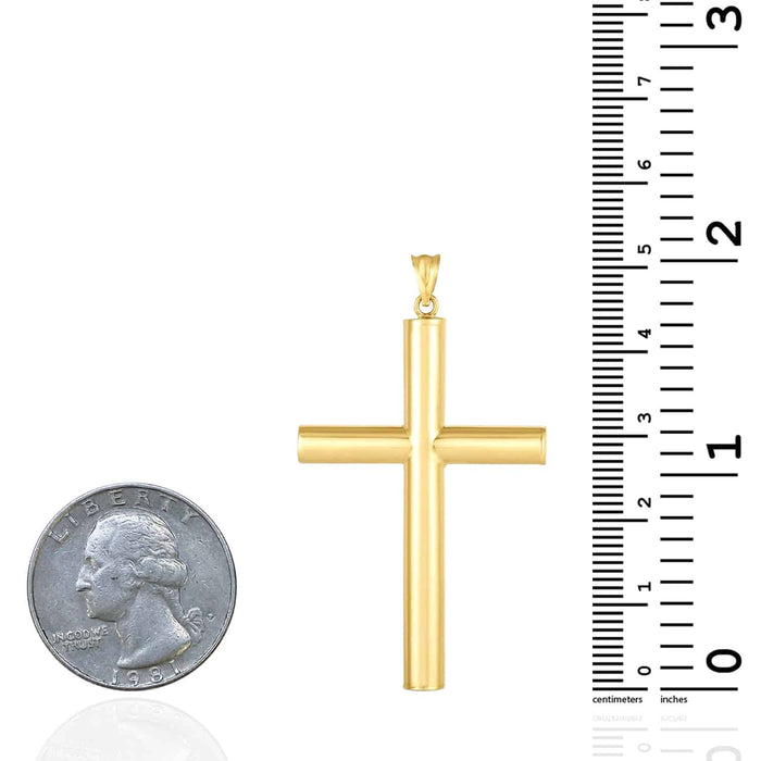 14K Gold Tube Cross Pendant 2" - WJD Exclusives