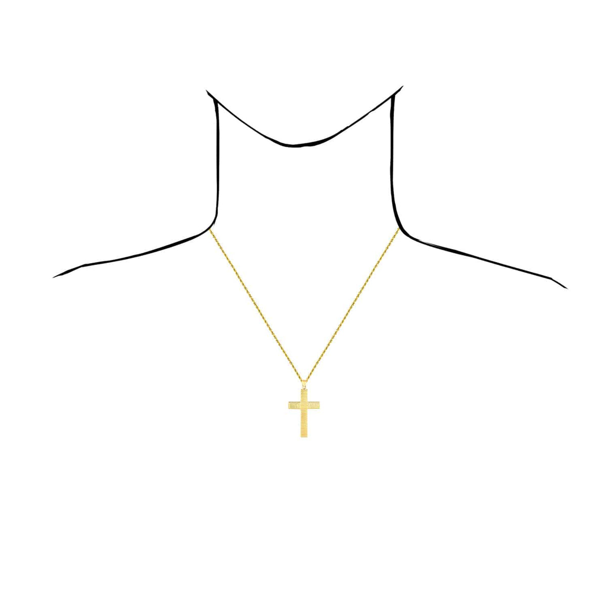 14K Gold Textured Stripes Cross Pendant 1.9" - WJD Exclusives