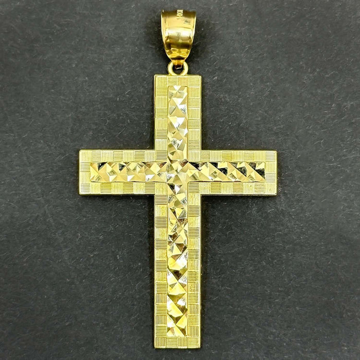 14K Gold Diamond - Cut Cross Pendant 2.3" - WJD Exclusives
