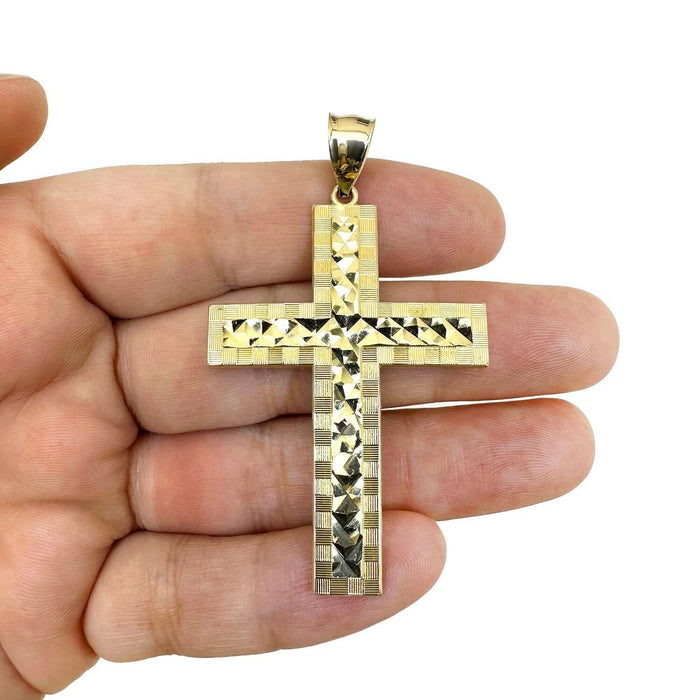 14K Gold Diamond - Cut Cross Pendant 2.3" - WJD Exclusives