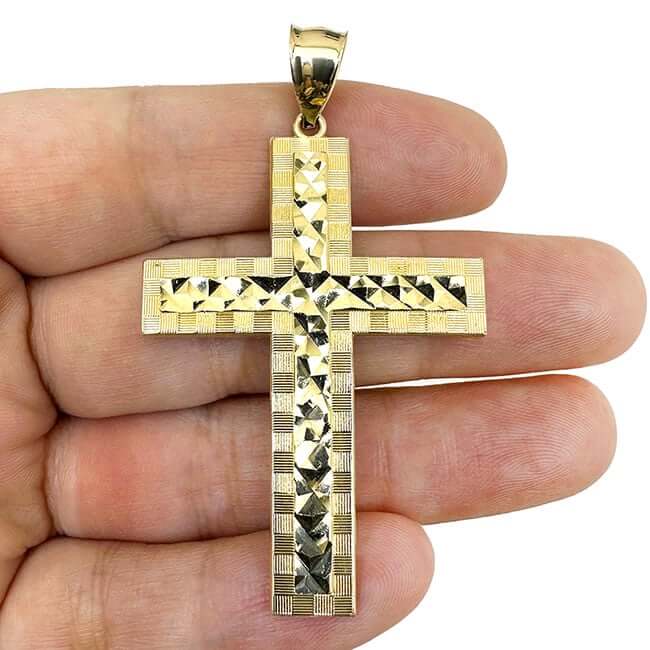 14K Gold Diamond - Cut Cross Pendant 2.3" - WJD Exclusives
