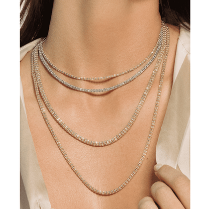 14K Real Gold Two-Tone Yellow White 2.7mm Diamond-Cut Iced Fancy Mesh Necklace 18-24"