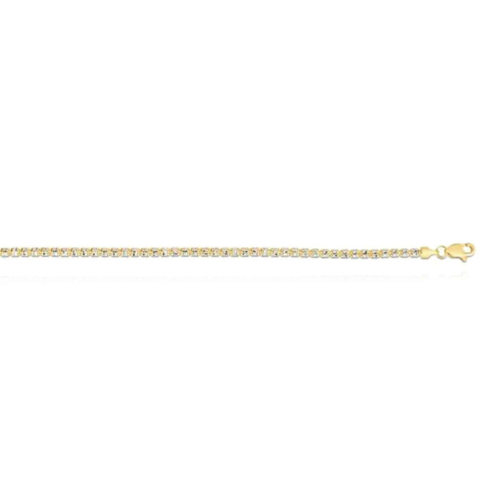 14K Yellow White Gold 2.7mm Diamond - Cut Iced Fancy Mesh Necklace (Solid Links) 18" - 24" - WJD Exclusives