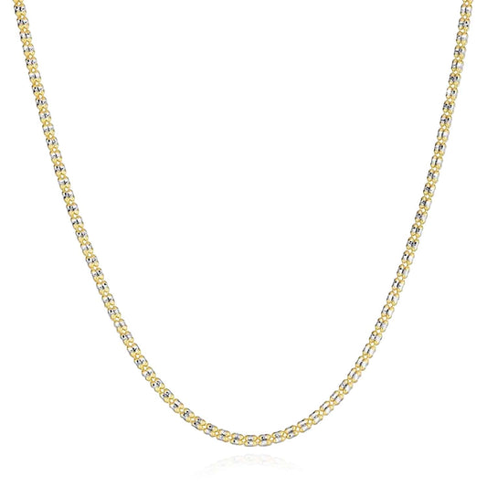14K Real Gold Two-Tone Yellow White 2.7mm Diamond-Cut Iced Fancy Mesh Necklace 18-24"