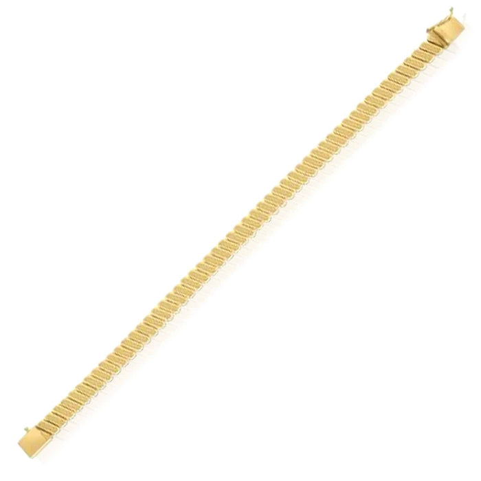 14K Yellow Gold 7mm Ribbed Bracelet (Solid Links) 7" - WJD Exclusives