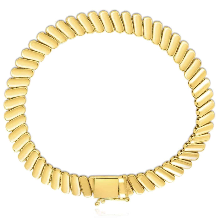 14K Yellow Gold 7mm Ribbed Bracelet (Solid Links) 7" - WJD Exclusives