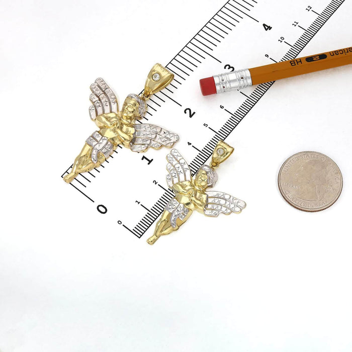 10K Yellow Gold CZ Religious Angel Pendant 2"-2.4"