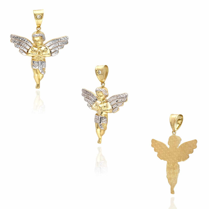 10K Yellow Gold CZ Religious Angel Pendant 2"-2.4"