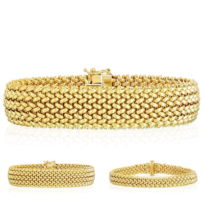 14K Yellow Gold 9mm - 15mm Mesh Rice Mesh Bracelet (Solid Links) 7" - WJD Exclusives