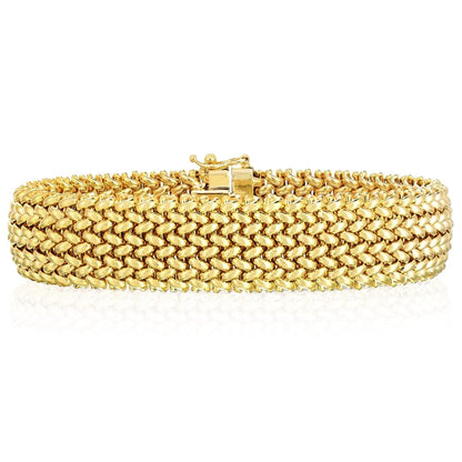 14K Real Gold Yellow 9mm-15mm Mesh Rice Mesh Bracelet 7"