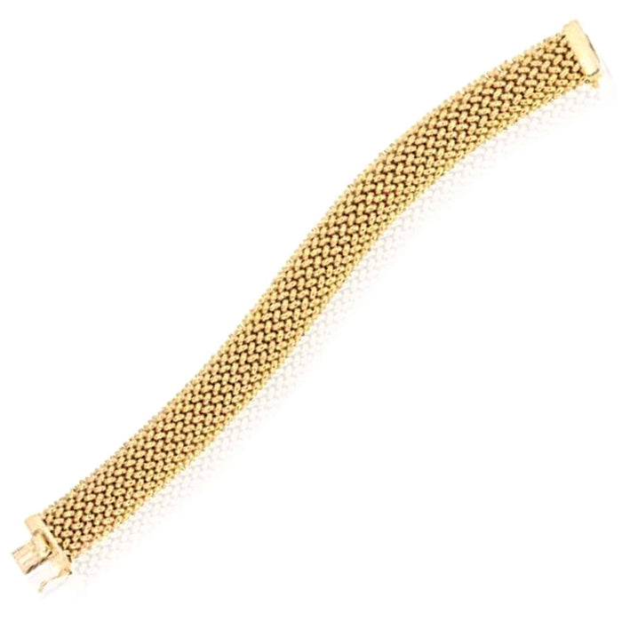 14K Yellow Gold 9mm - 15mm Mesh Rice Mesh Bracelet (Solid Links) 7" - WJD Exclusives