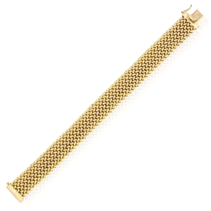 14K Yellow Gold 9mm - 15mm Mesh Rice Mesh Bracelet (Solid Links) 7" - WJD Exclusives