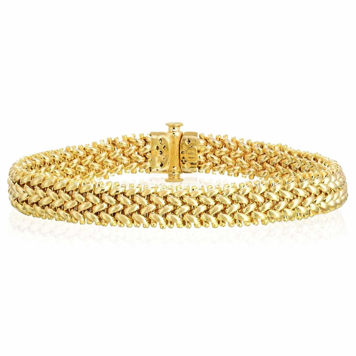14K Yellow Gold 9mm - 15mm Mesh Rice Mesh Bracelet (Solid Links) 7" - WJD Exclusives