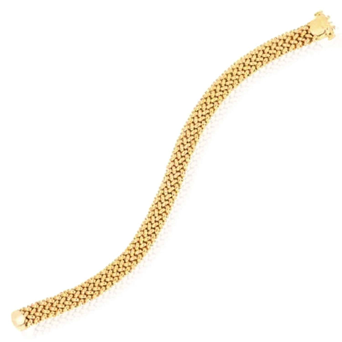 14K Yellow Gold 9mm - 15mm Mesh Rice Mesh Bracelet (Solid Links) 7" - WJD Exclusives