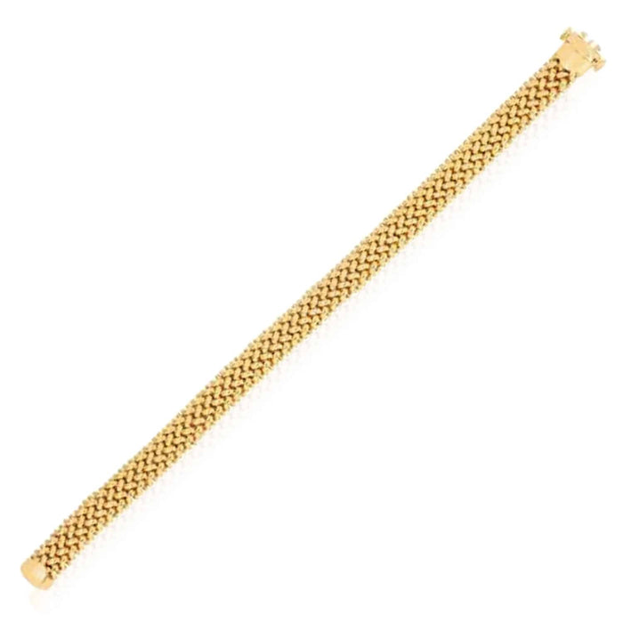 14K Yellow Gold 9mm - 15mm Mesh Rice Mesh Bracelet (Solid Links) 7" - WJD Exclusives