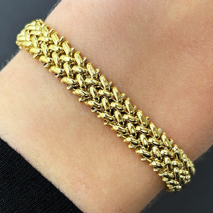 14K Yellow Gold 9mm, 15mm Mesh Rice Mesh Bracelet (Hollow Links) 7"