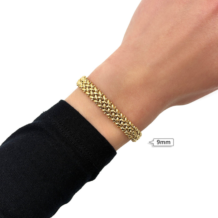 14K Yellow Gold 9mm, 15mm Mesh Rice Mesh Bracelet (Hollow Links) 7"