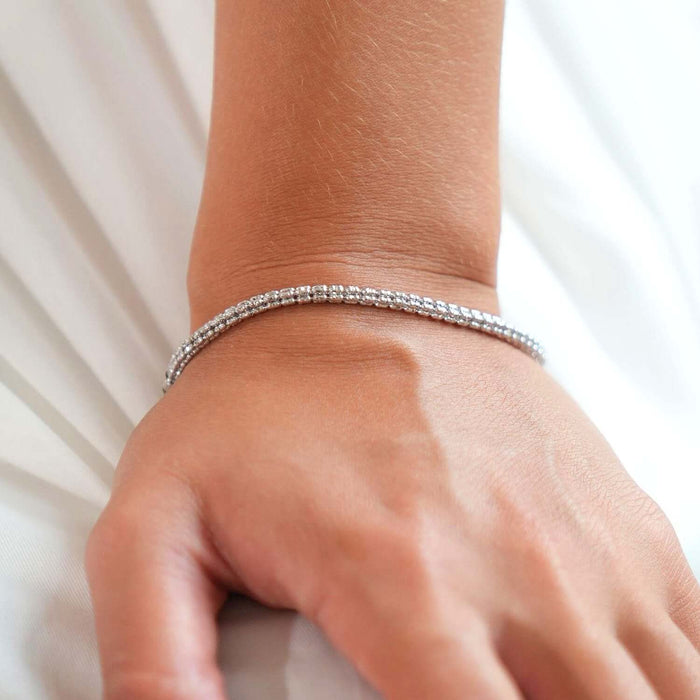 14K White Gold 3mm Diamond - Cut Fancy Iced Mesh Bracelet (Solid Links) 8" - WJD Exclusives