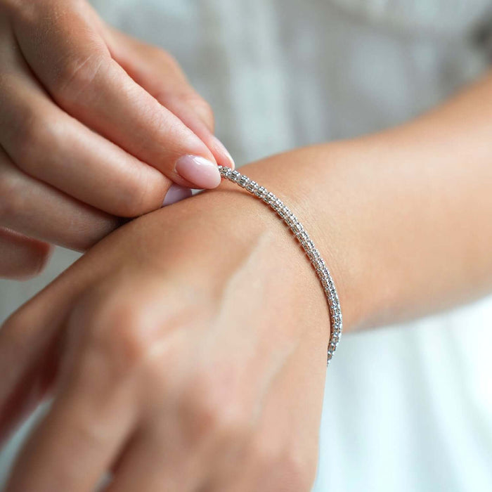14K White Gold 3mm Diamond - Cut Fancy Iced Mesh Bracelet (Solid Links) 8" - WJD Exclusives