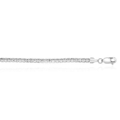 14K White Gold 3mm Diamond - Cut Fancy Iced Mesh Bracelet (Solid Links) 8" - WJD Exclusives