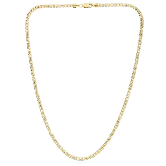 14K Yellow White Gold 3mm Diamond - Cut Fancy Iced Mesh Chain (Solid Links) 18" - 24" - WJD Exclusives