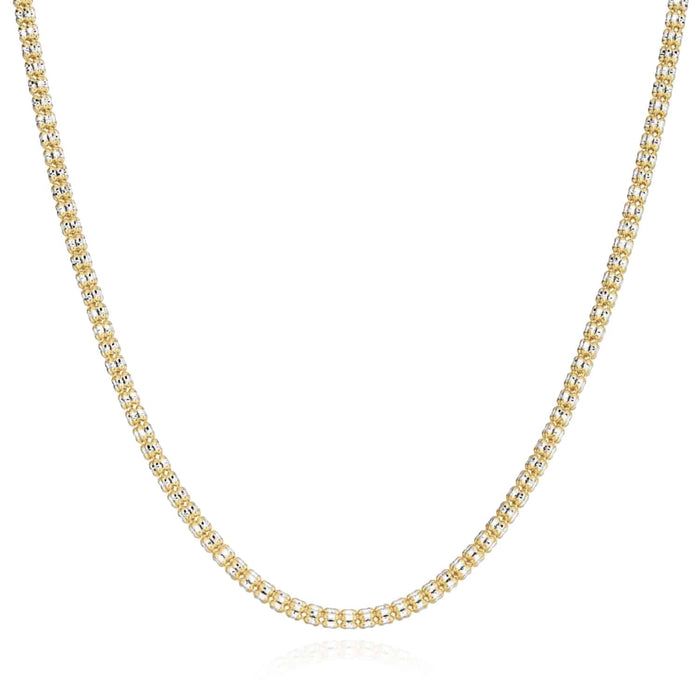 14K Yellow White Gold 3mm Diamond - Cut Fancy Iced Mesh Chain (Solid Links) 18" - 24" - WJD Exclusives