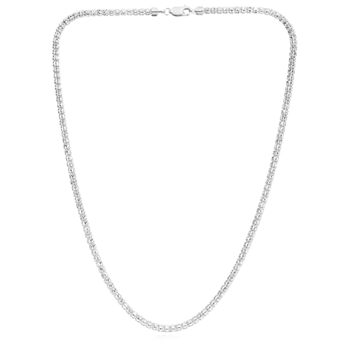 14K Yellow White Gold 3mm Diamond - Cut Fancy Iced Mesh Chain (Solid Links) 18" - 24" - WJD Exclusives