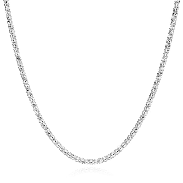 14K Yellow White Gold 3mm Diamond - Cut Fancy Iced Mesh Chain (Solid Links) 18" - 24" - WJD Exclusives