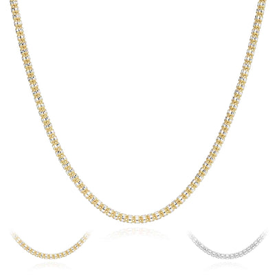 14K Yellow White Gold 3mm Diamond - Cut Fancy Iced Mesh Chain (Solid Links) 18" - 24" - WJD Exclusives