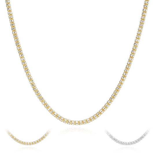 14K Real Gold White 3mm Diamond-Cut Fancy Iced Mesh Chain Necklace 18"-24"