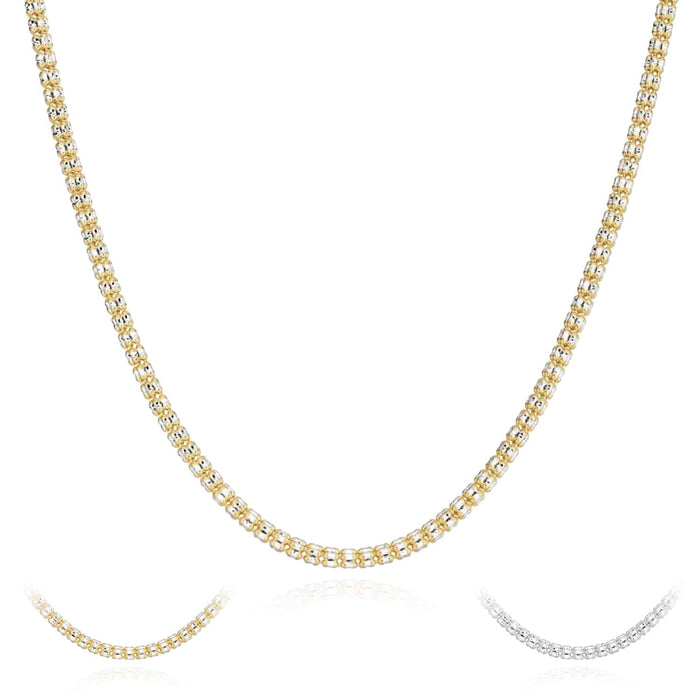 14K Yellow White Gold 3mm Diamond - Cut Fancy Iced Mesh Chain (Solid Links) 18" - 24" - WJD Exclusives