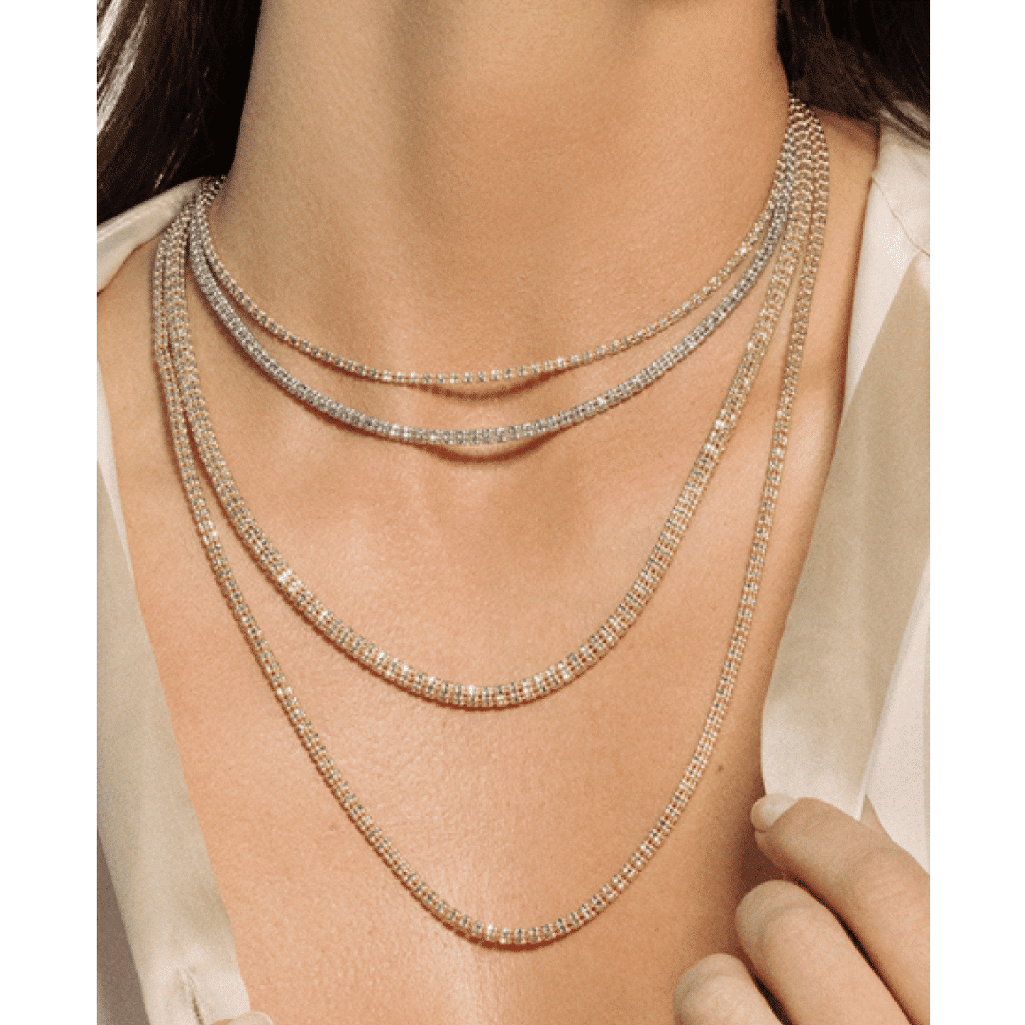 14K Real Gold Two-Tone Yellow White 3.5mm Diamond-Cut Fancy Iced Mesh Necklace 20-24"