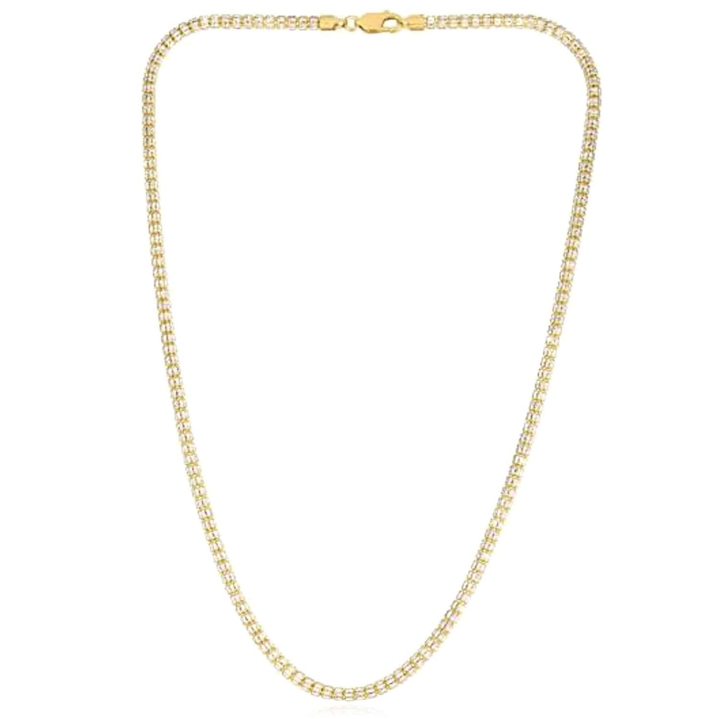 14K Real Gold Two-Tone Yellow White 3.5mm Diamond-Cut Fancy Iced Mesh Necklace 20-24"