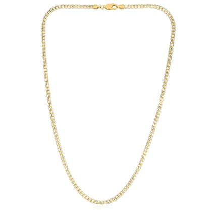 14K Real Gold Two-Tone Yellow White 3.5mm Diamond-Cut Fancy Iced Mesh Necklace 20-24"