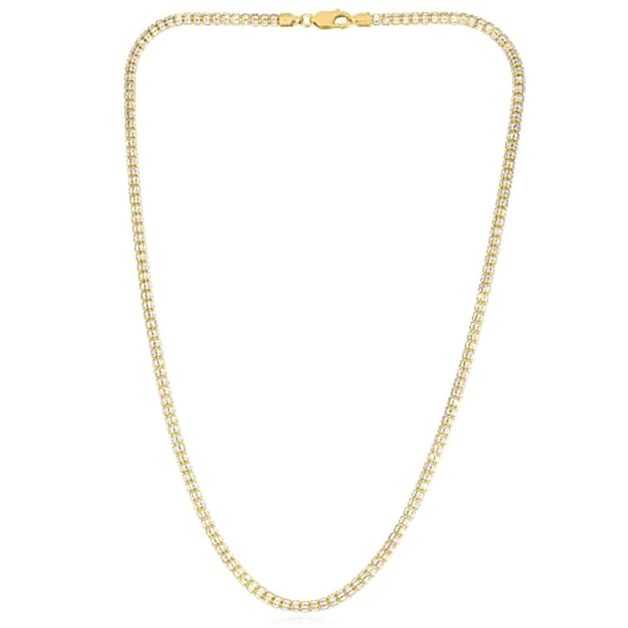 14K Yellow White Gold 3.5mm Diamond - Cut Fancy Iced Mesh Necklace (Solid Links) 20" - 24" - WJD Exclusives