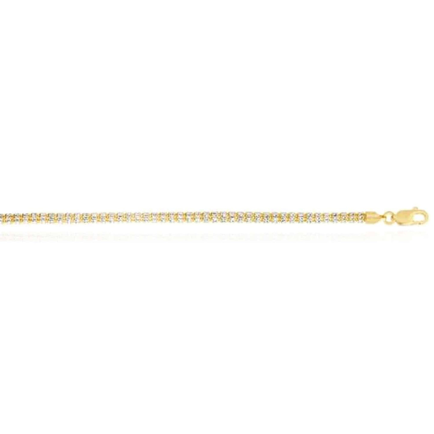 14K Real Gold Two-Tone Yellow White 3.5mm Diamond-Cut Fancy Iced Mesh Necklace 20-24"