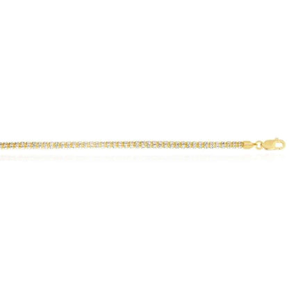 14K Real Gold Two-Tone Yellow White 3.5mm Diamond-Cut Fancy Iced Mesh Necklace 20-24"