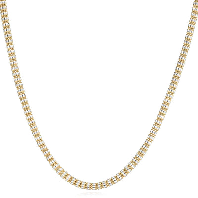14K Yellow White Gold 3.5mm Diamond - Cut Fancy Iced Mesh Necklace (Solid Links) 20" - 24" - WJD Exclusives