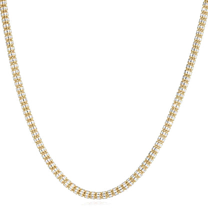 14K Real Gold Two-Tone Yellow White 3.5mm Diamond-Cut Fancy Iced Mesh Necklace 20-24"