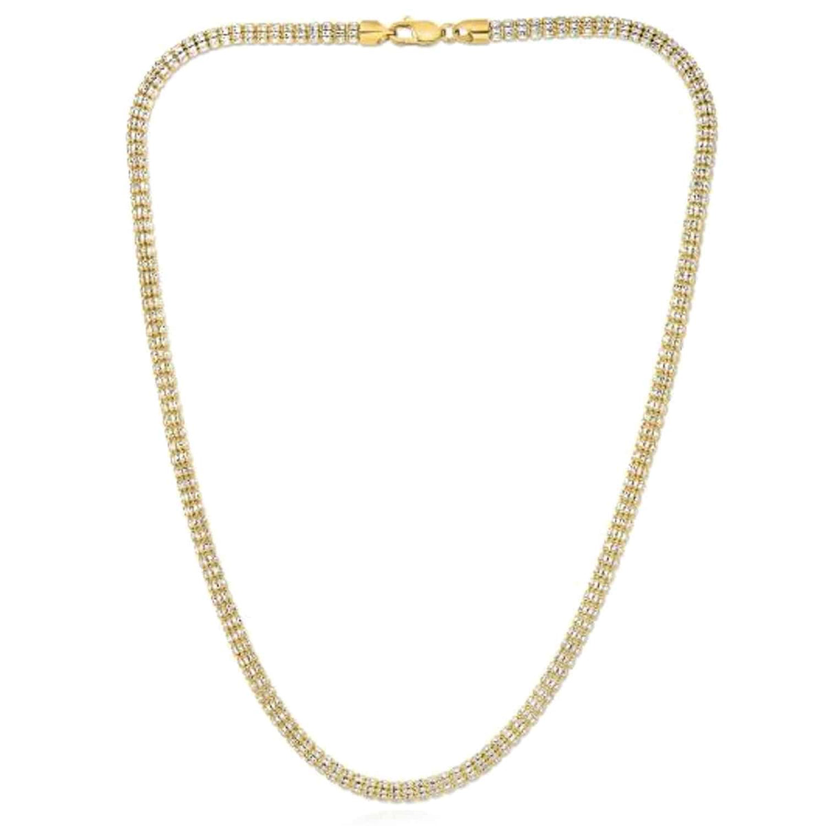 14K Yellow White Gold 4.5mm Diamond - Cut Fancy Iced Mesh Necklace (Solid Links) 18" - 24" - WJD Exclusives