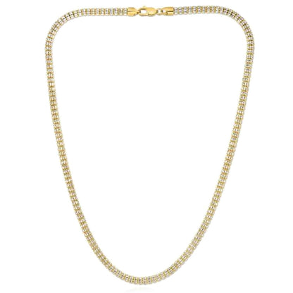 14K Real Gold Two-Tone Yellow White 4.5mm Diamond-Cut Fancy Iced Mesh Necklace 18-24"