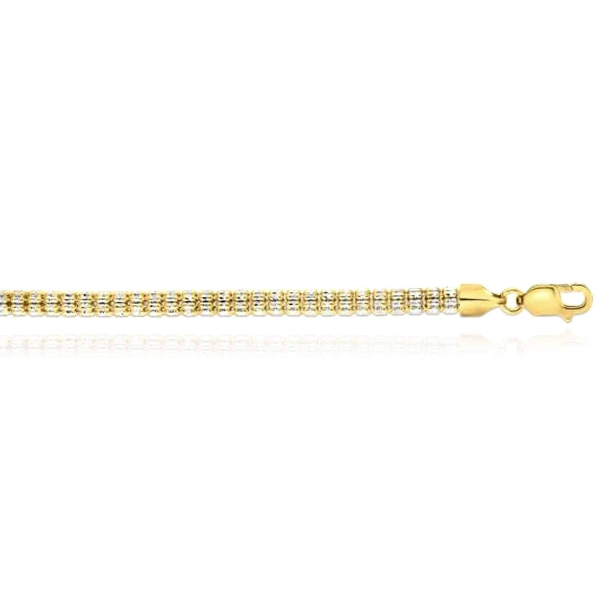 14K Yellow White Gold 4.5mm Diamond - Cut Fancy Iced Mesh Necklace (Solid Links) 18" - 24" - WJD Exclusives