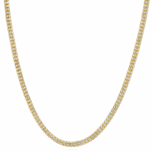 14K Real Gold Two-Tone Yellow White 4.5mm Diamond-Cut Fancy Iced Mesh Necklace 18-24"