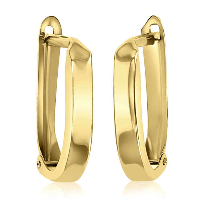 Real 14K Gold Polished Oval Hinged Huggie Earrings 15mm - WJD Exclusives
