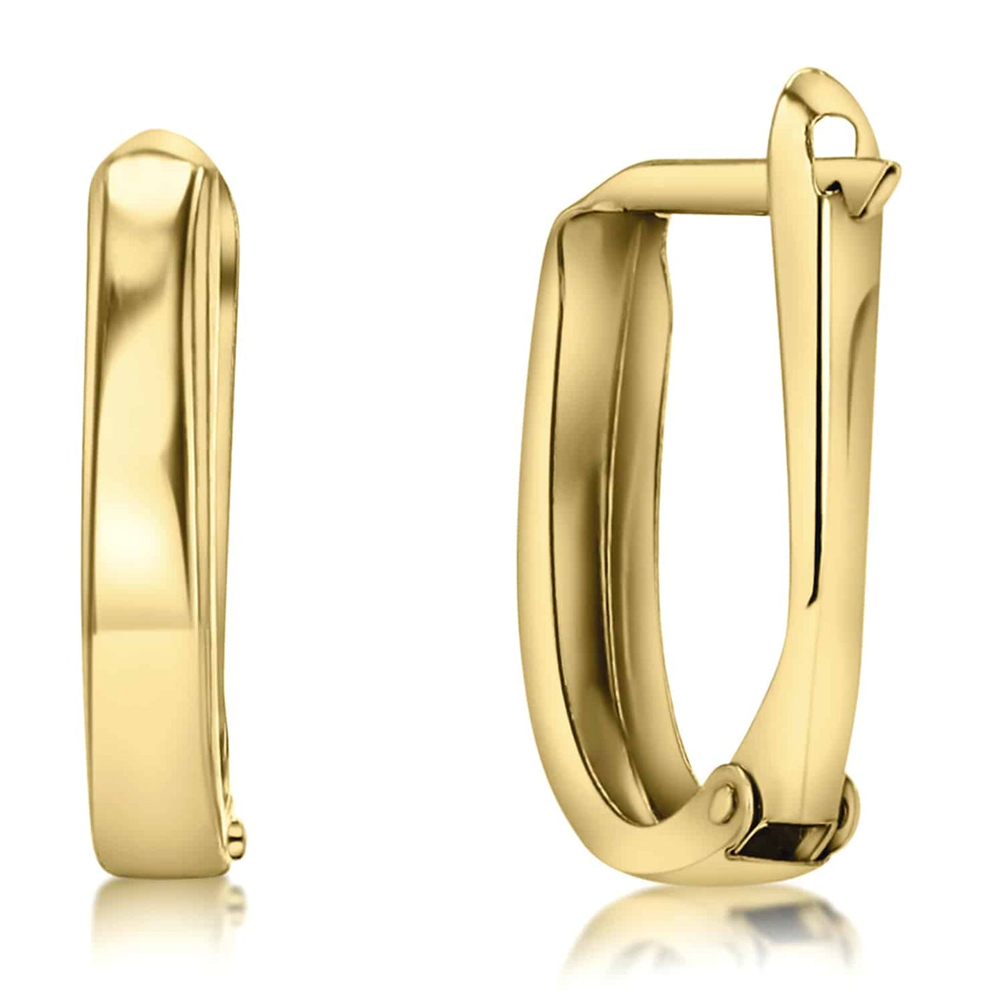Real 14K Gold Polished Oval Hinged Huggie Earrings 15mm
